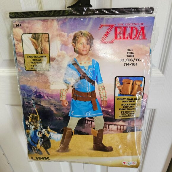 Legend of Zelda Breath of the Wild Deluxe Link Kids Costume 14-16 Halloween NEW - Picture 1 of 7